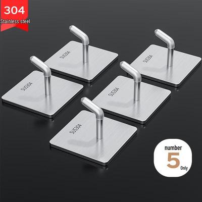 304 Stainless Steel Adhesive Wall Hooks (5-Pack)