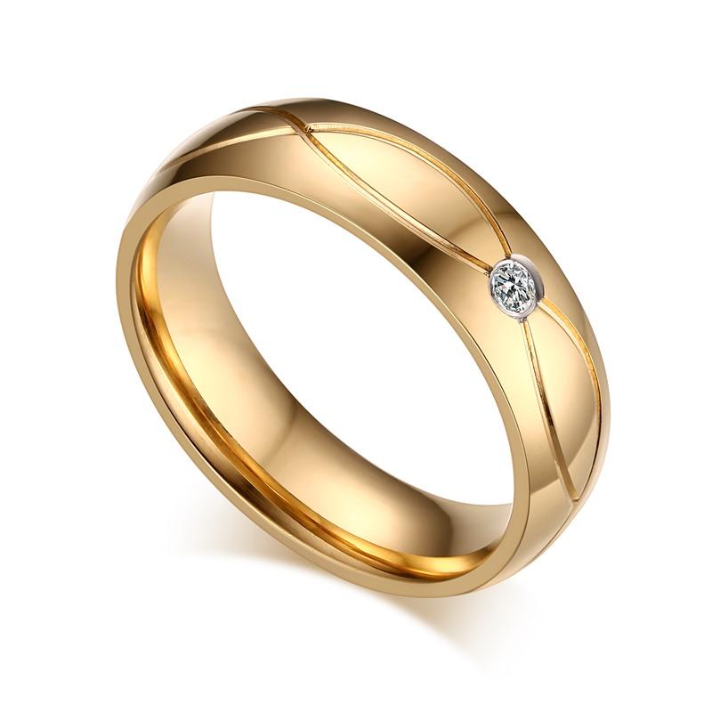 Vnox Hot Wedding Bands Rings For Women Men Gold-Color Stainless Steel Engagement Ring Jewelry