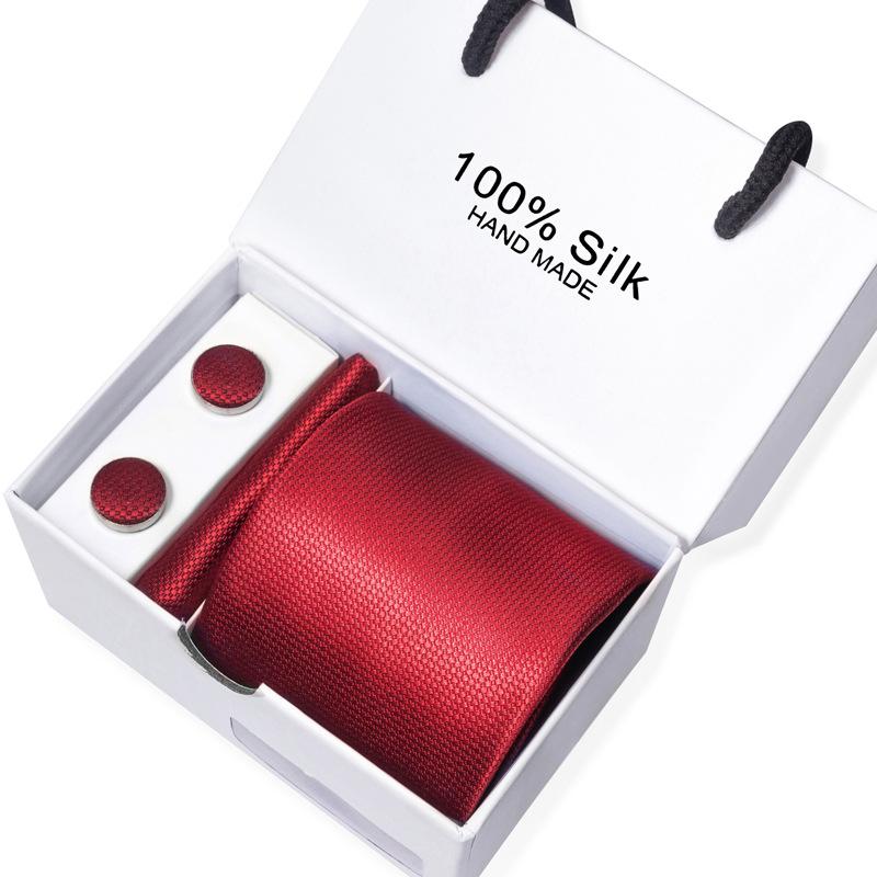 Men'S Business Tie Square Scarf Gift Box Striped Plain Suit Shirt Tie Black Gift Box Set