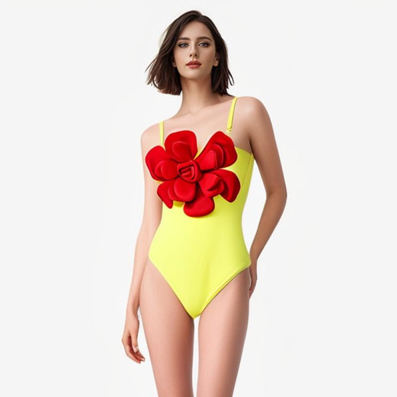 

Swimsuit Sexy Suspender Backless Conservative Bikini Three-dimensional Flower One-piece Women S жёлтый