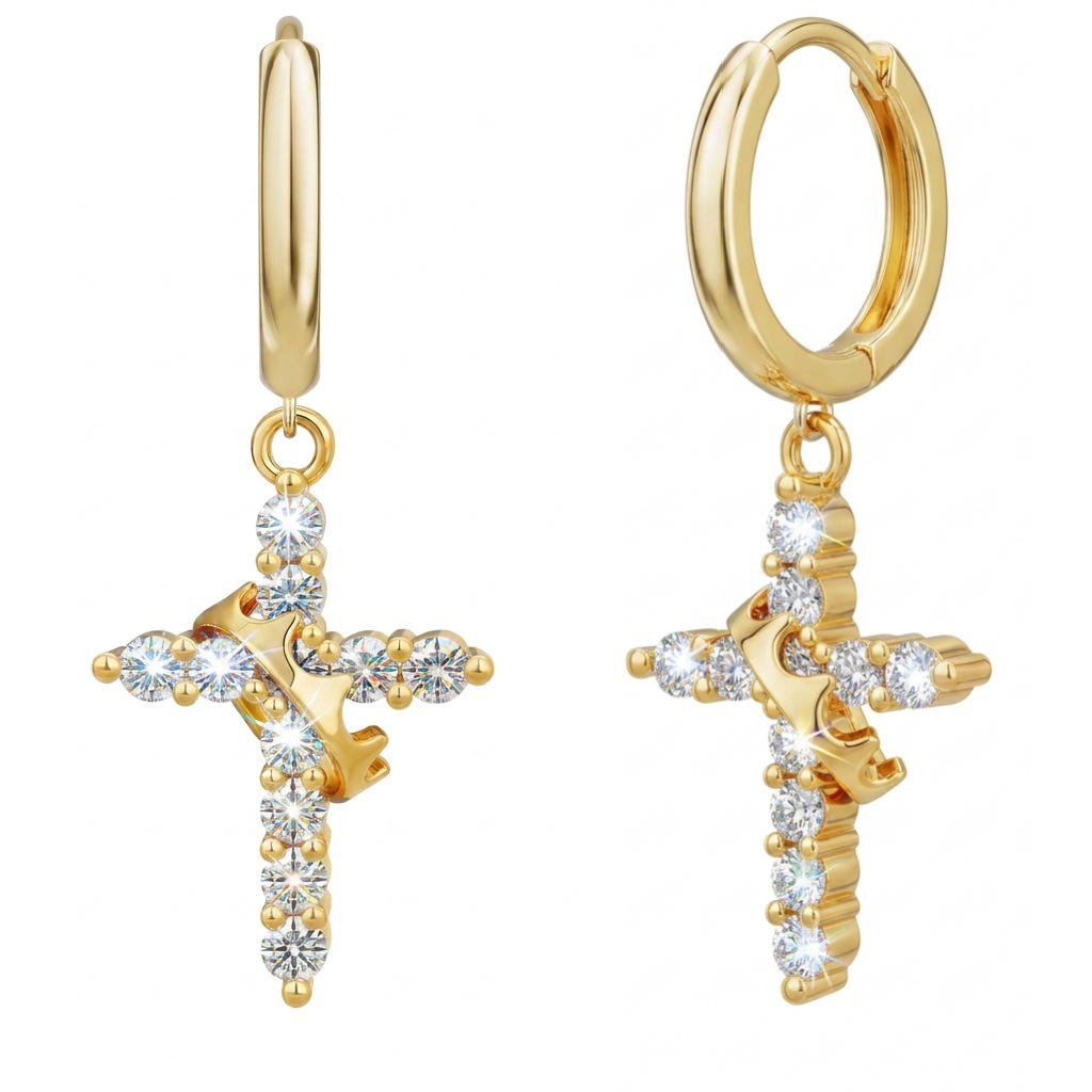 Women's 18K Gold Crown Cross Necklace with Eco-Friendly Nickel-Free Electroplating and Zirconia.