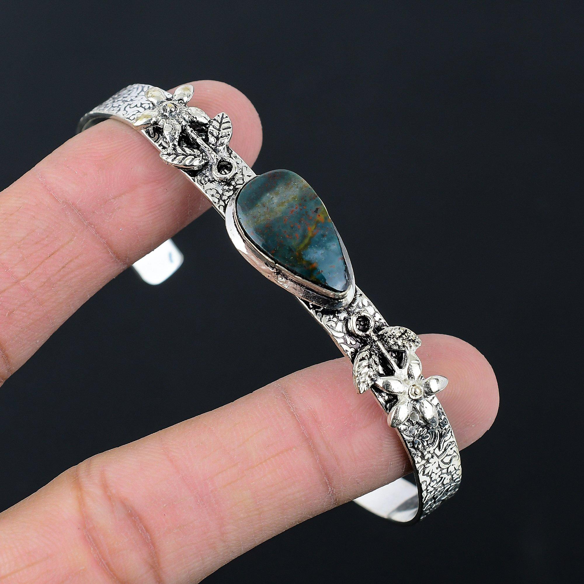 

Распродажа ко Дню сестер Март Кровавый камень Камень Серебро 925 пробы Модный браслет-бенгл с цветком Ювелирные изделия Adjustable