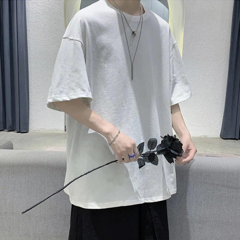 Maglietta estiva da uomo e da donna in 100% cotone, a maniche corte, ampia, casual, basica, girocollo, tinta unita, oversize