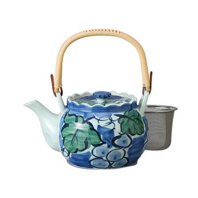 Teapot Steel with 14 X Arita Dark Grape with 6 Made In Stylish Ale-net (Stainless Strainer) 11.5 Cm, 900cc, Ware, Design, Basket, No. Porcelain,