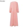 ZANZEA Women Casual Round Neck Loose Long Sleeve Muslim Dress