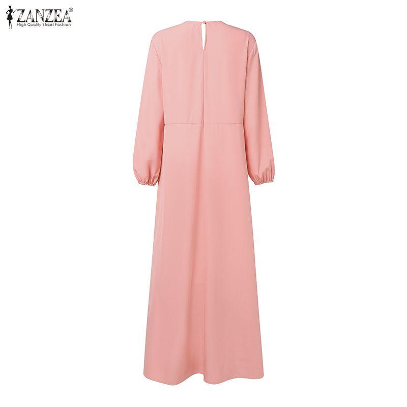 ZANZEA Women Casual Round Neck Loose Long Sleeve Muslim Dress