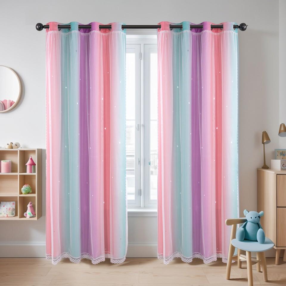 Children's Room Curtains with Eyelets, Voile Eyelet Curtains, Star Curtains