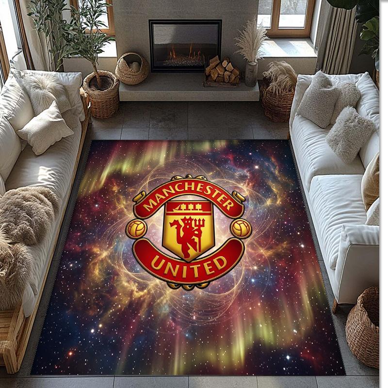 Tappeto in Flanella Stampato Manchester United Antiscivolo Morbido Poliestere Tappeto per Pavimento Tappetino Decorativo per Interni per Camera da Letto Soggiorno Divano
