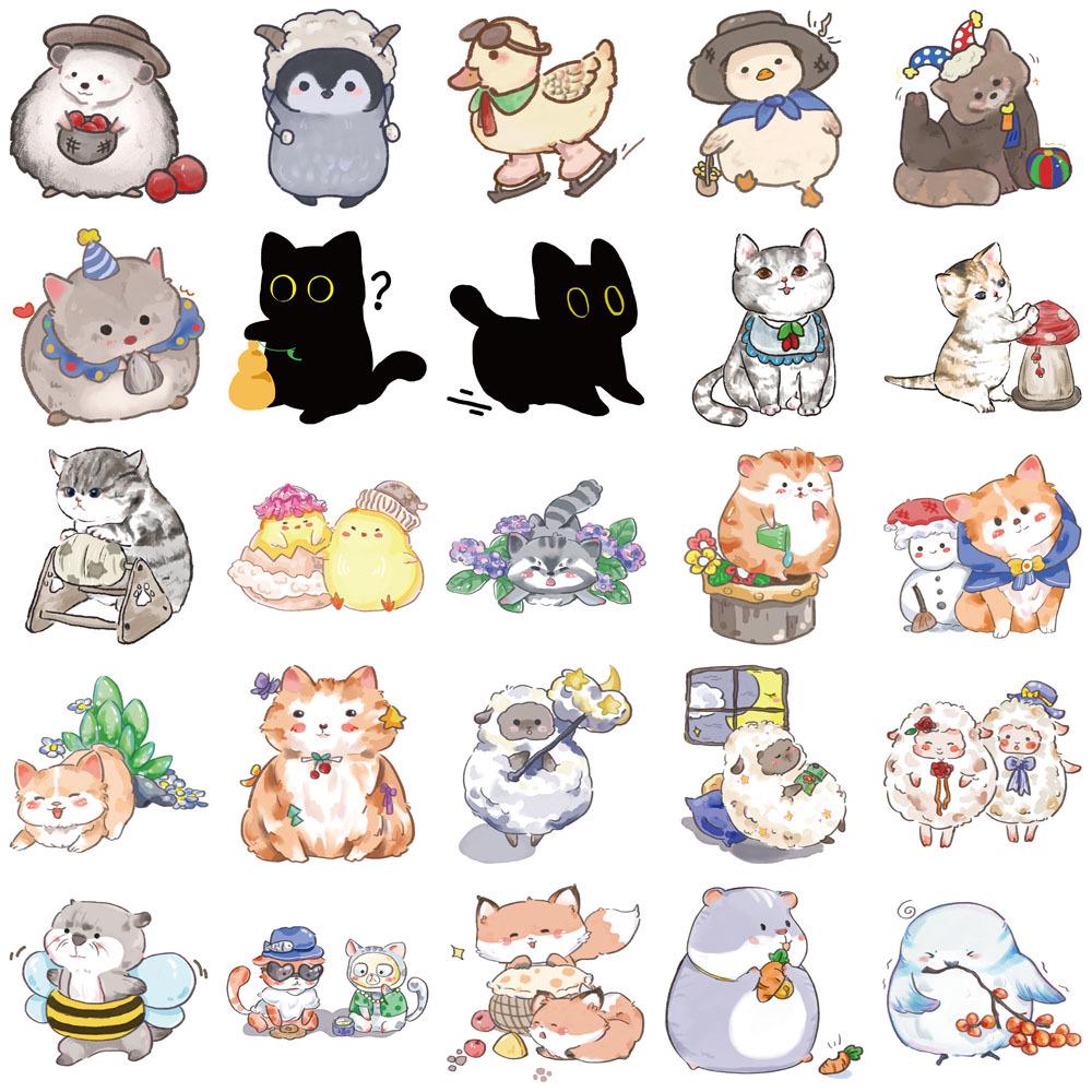50 Cartoon Animal Stickers for DIY Phone Cases and Laptops