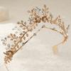 Leaf Wedding Crown for Bride Pearl Floral Bridal Tiara Vintage Grecian Goddess Headpiece Forest Style Bohemian Hair Accessories