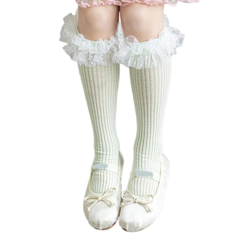 Sweet Style Mesh Dress Socks with Decorative Edge Accent for Toddler Girls Formal Event Under Knee Length Stockings