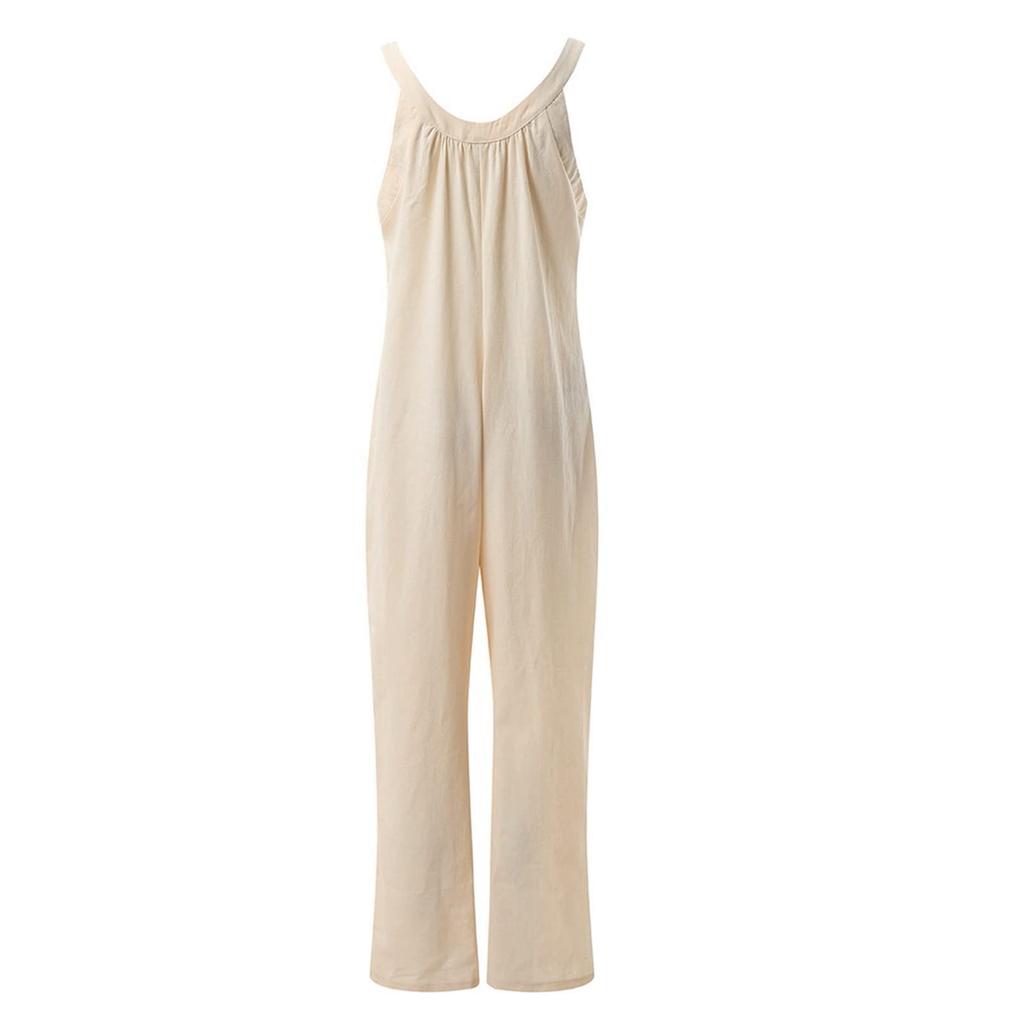 Fashion Womens Loose Summer Back Button Pocket Casual Jumpsuit