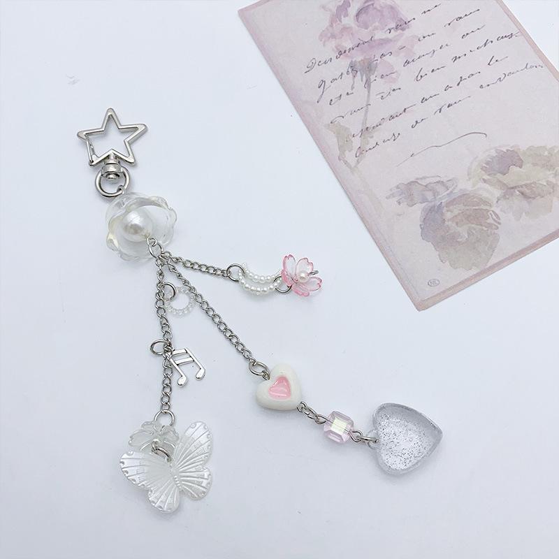 Sparkling Love Butterfly Tassels Keychain Pendant Kawaii Key Chain Bag Beaded Phone Charm Chain Accessory Girls Women Jewelry