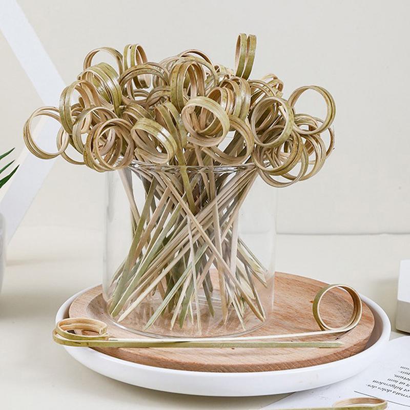 100Pcs/Bag Party Disposable Tableware Cocktail Knotted Bamboo Pick Fruit Skewers