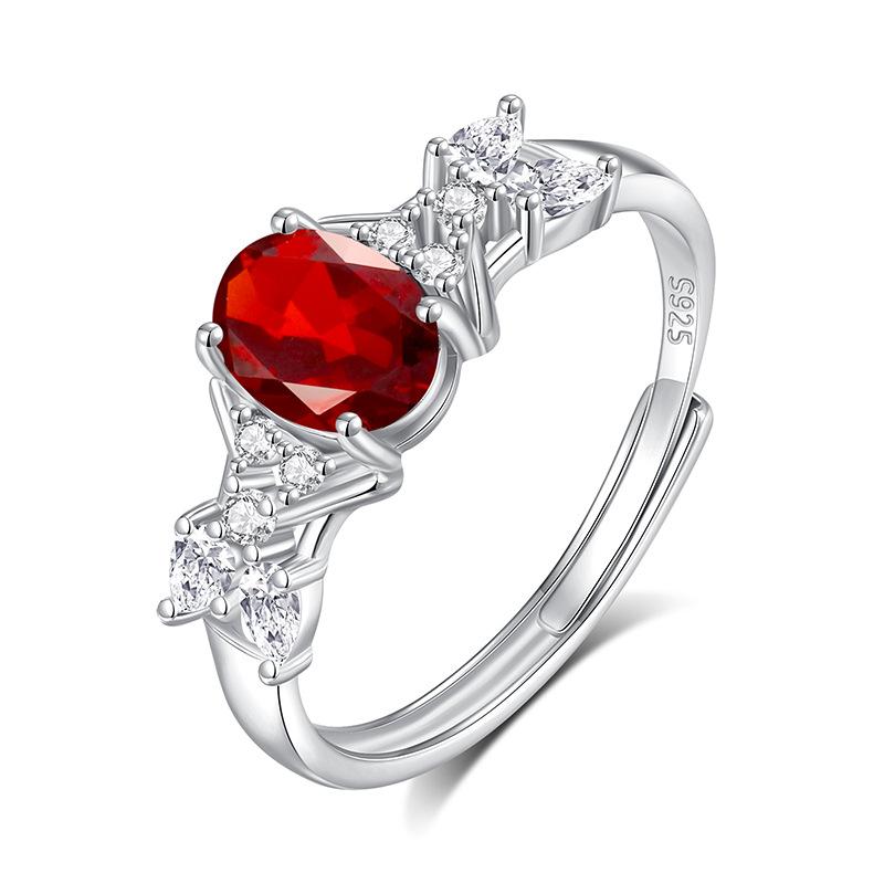 S925 Sterling Silver Natural Stone Ring for Women, Japanese Style Elegant Crystal Band, Adjustable Dainty Jewelry, Daily Wear & Gift for Girlfriend