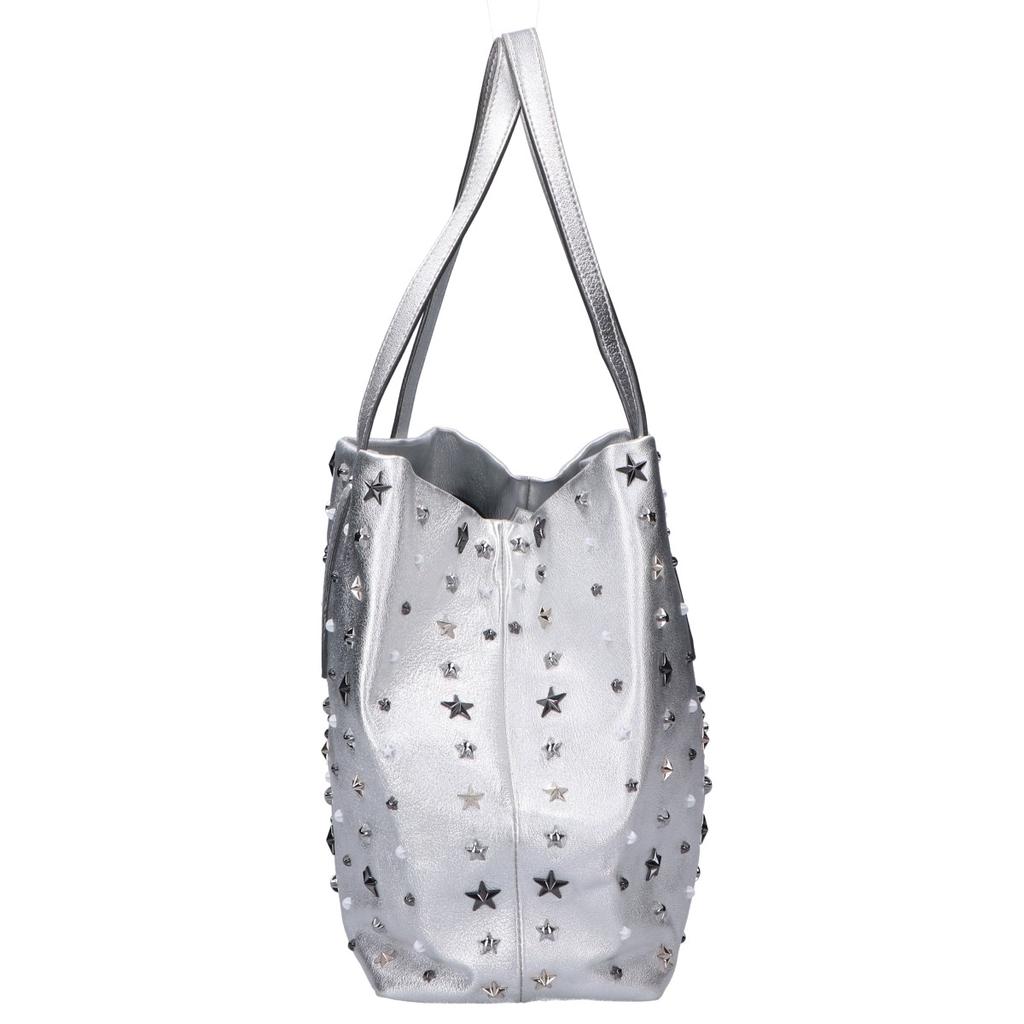 JIMMY CHOO SOFIA Star Studs Leather Tote Bag SilverUsed