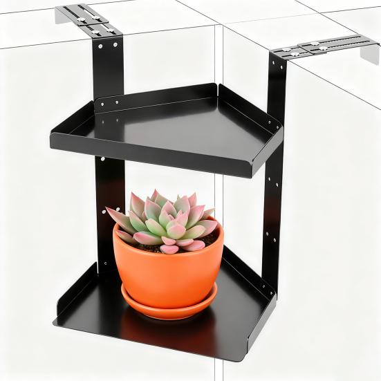 Kancalı Ayarlanabilir Yükseklikli 2 Katlı Metal Raflı Ofis Köşe Kitaplığı