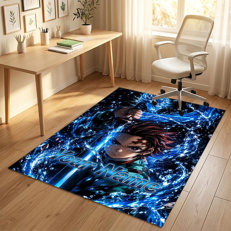 Personalized Crystal Velvet Carpet,Demon Slayer Custom Printed Name, Plush Area Rug For Home Indoor Decor