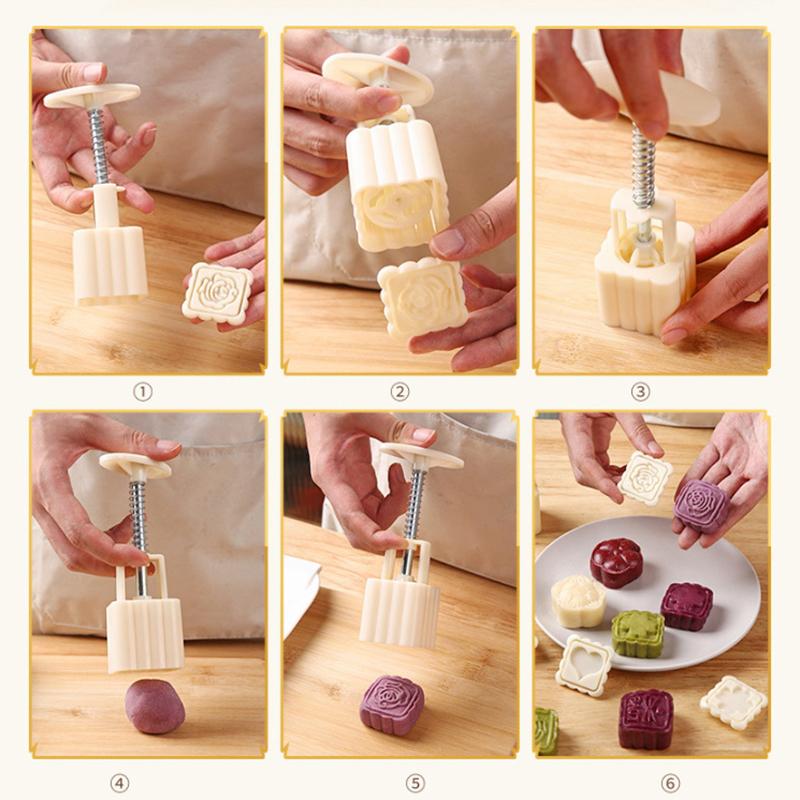 Mooncake Mold Mid-Autumn Festival Hand-Pressure Flower Moon Cake Mould Diy Hand Mooncake Pressure Fondant Decoration Tools