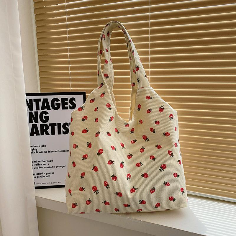 

Versatile corduroy printed tote bag spring new storage bag large capacity shoulder bag women s shopping bag белый