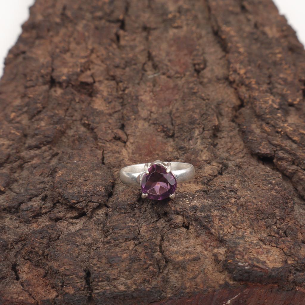 Heart Amethyst Gemstone Sterling Silver Wedding Gift Statement Boho Ring Jewelry RR-43-12