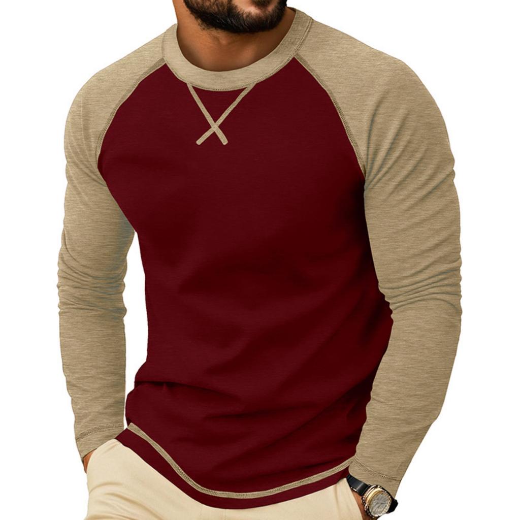 Herren Langarm Rundhals Freizeit T-Shirt Raglanärmel Kontrastnähte Leicht Atmungsaktiv Oberteil für den Alltag