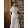 Literary white lace short-sleeved shirt top women + skirt