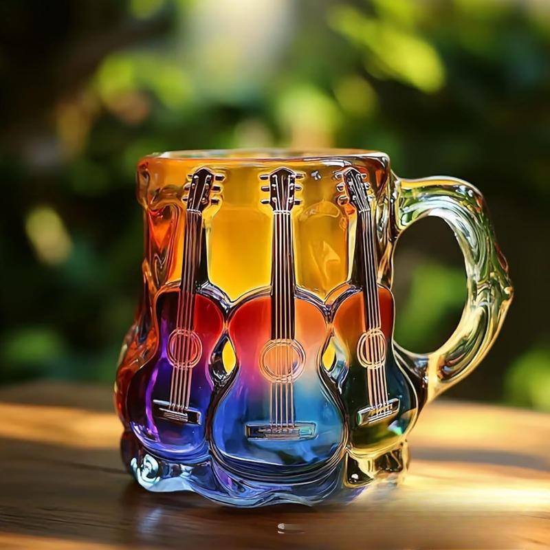 Guitar Shaped Coffee Mug Unique Ceramic Music Cup Artistic Decorative Cup with Handle Creative Gift for Musicians Guitar Lovers