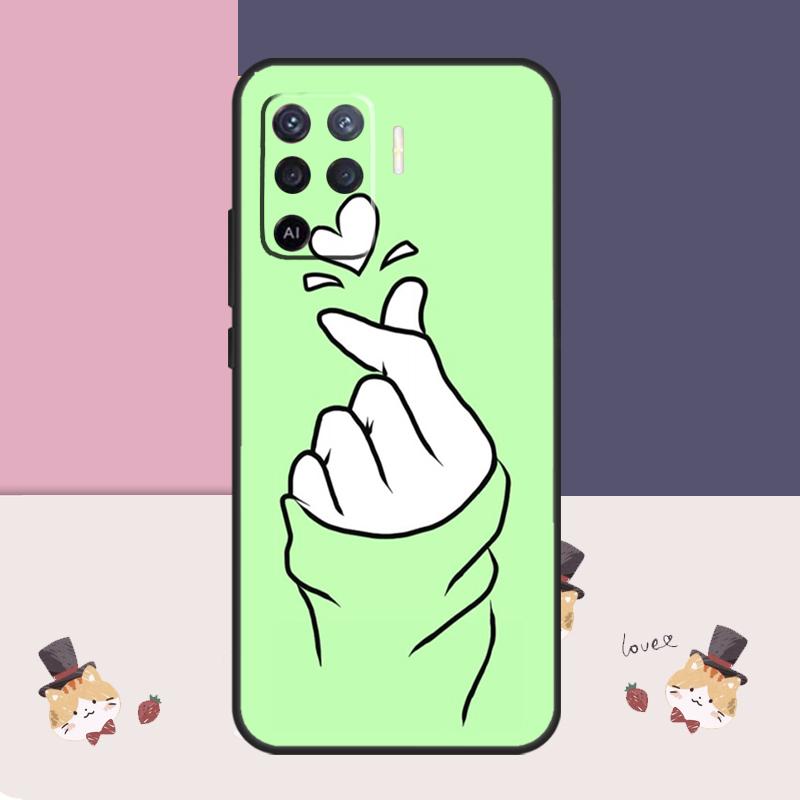Kpop Hand Finger Heart Case For Oppo A77 A17 A57 A40 A78 A54 A74 A94 A76 A16 A96 A18 A60 A80 A38 A58 A98 A15 A5 Pro