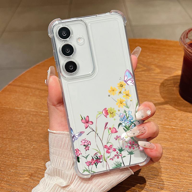 Cartoon Flowers Pattern Phone Case For Samsung Galaxy S26 S25 S24 S23 Ultra S22 Plus S21 S24 S25 FE Clear Shockproof Soft Cover