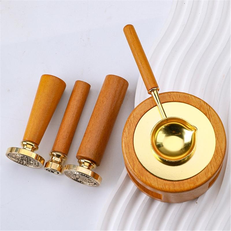 3 Pcs Wax Stamp Seal Kits Wax Seal Warmer with Melting Spoon Melt Stove Pot Furnace Tool for Letter Envelope Stamp