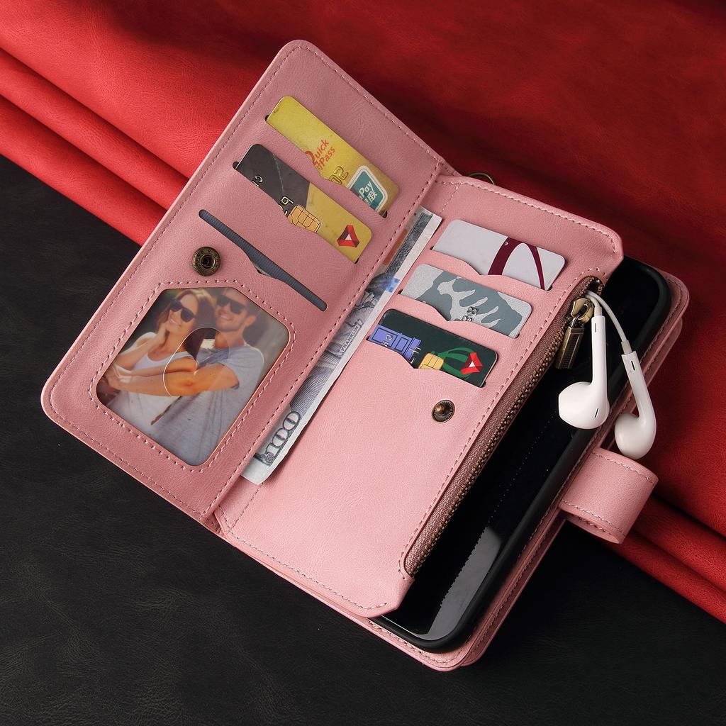 For Samsung Galaxy A56 5G/M56 5G Zipper Wallet Case with 15 Card Slots and Strap Leather Phone Cover