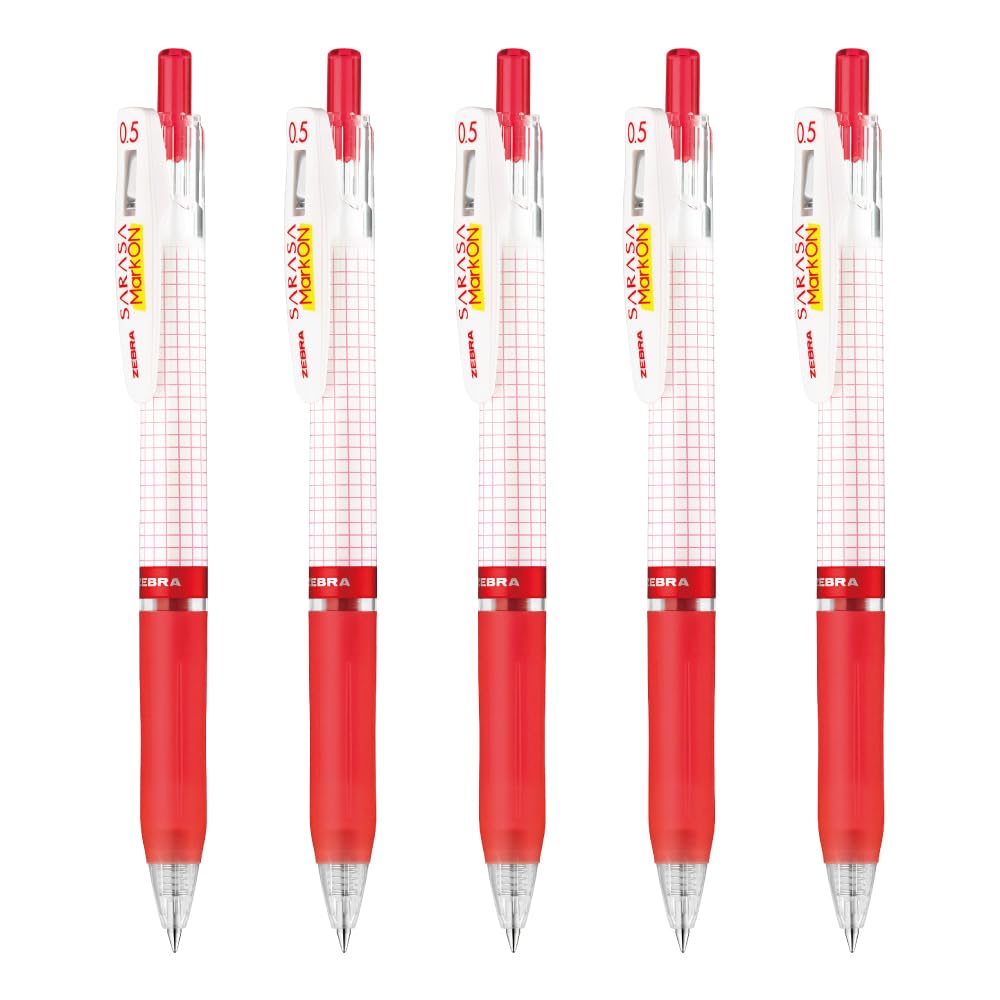 

Zebra Sarasa Mark On Gel Ballpoint Set of Pen, 0.5mm, Red, 5, P-JJ77-R5-AZ