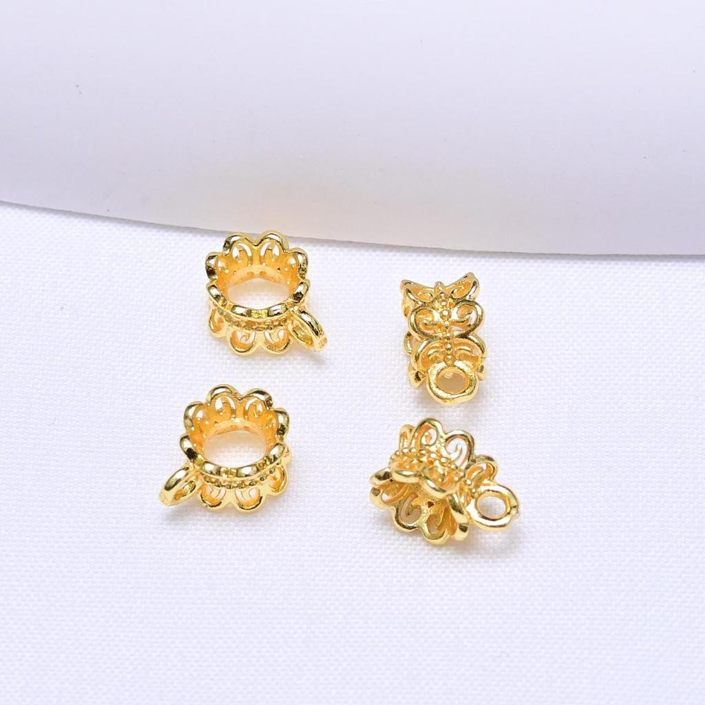 18k Gold Plated Three-Way Spacer Beads, Colorfast Hollow Flower Petal Design for DIY Braided Rope Beading Accessories.