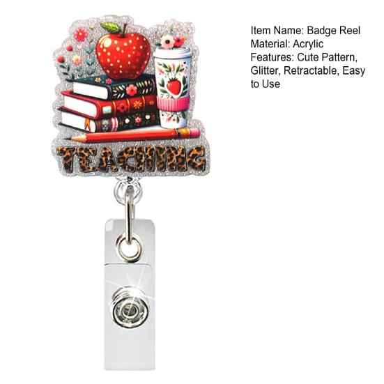 Telescopic Badge Holder Cute Glitter Reels, Acrylic Retractable with Clip, ID Name Tag Reel Card for Nurse Teacher Keychain Nurses