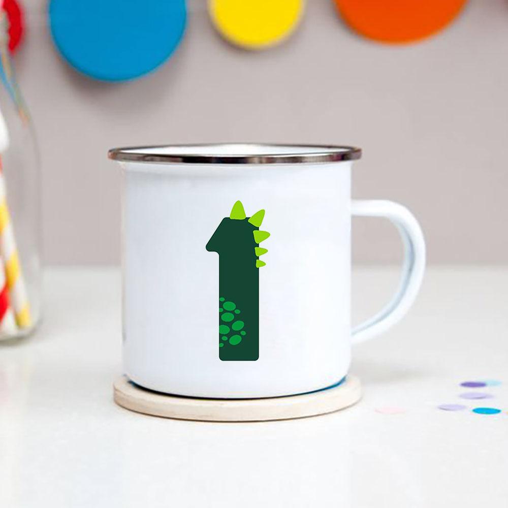 Number 1-9 Boys Dinosaur Enamel Mugs Creative Cartoon Animal Kids Dessert Juice Cola Cups Kindergarten Baby Child Birthday Gifts