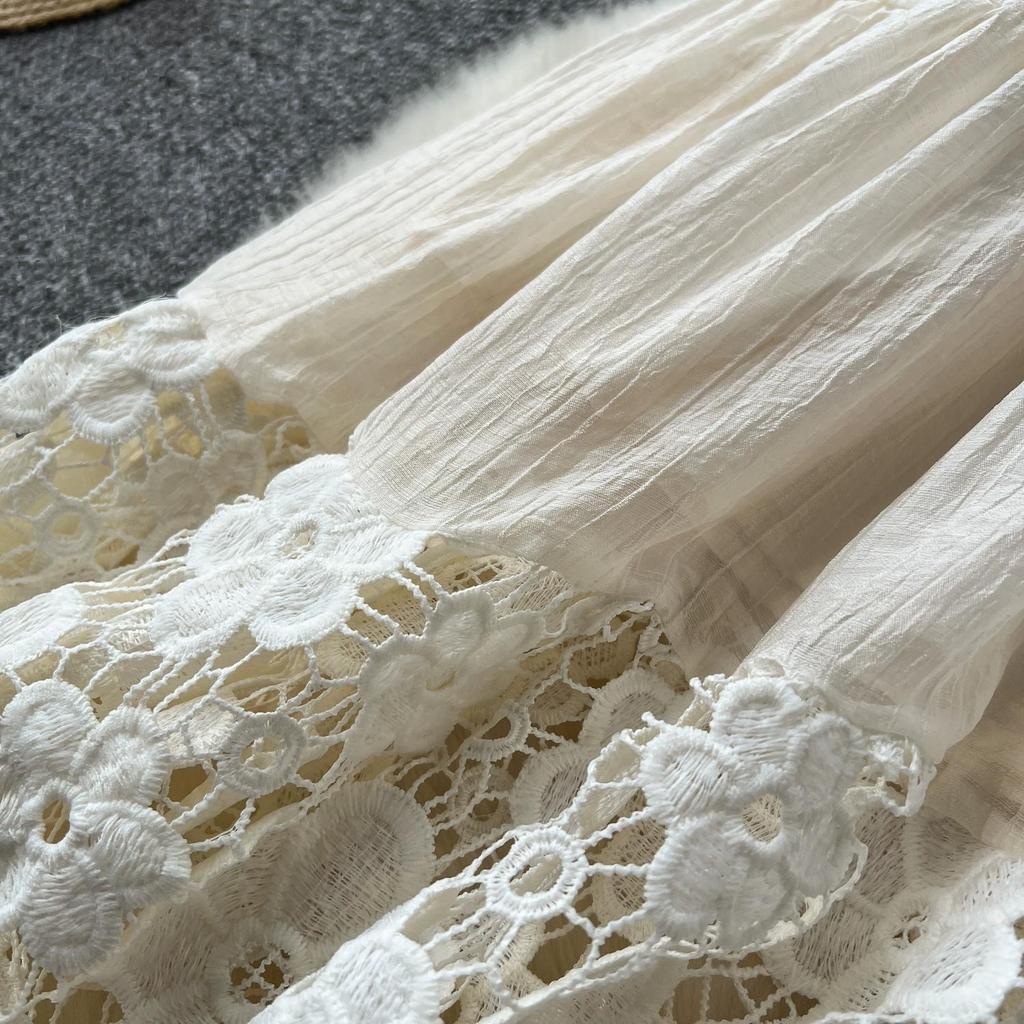Moda femei broderie flori dantela scobire rochie de vară ocazional fără mâneci largi de vacanță rochii de plajă