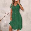 Summer new fashion polka dot women's dress sexy V-neck breasted short-sleeved floral dress