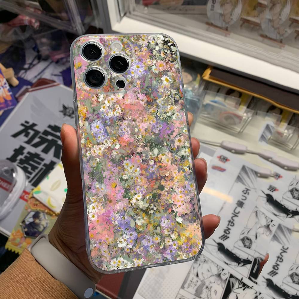 Floral Pattern Blue Flower Sea Cover Phone Case For iPhone 17 16 15 14 13 12 11 Pro Max Plus Mini Clear Soft Shell Thin Tpu