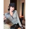 Plaid False Two Piece Long Sleeve T Shirt Women Early Spring Slim Fit Top Elegant Base Layer