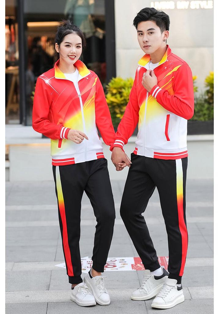 2021 Unisex Spring/Autumn Sports Suit: Long Sleeve Lapel for Running, Casual, Class, or School - Couples' Matching Set