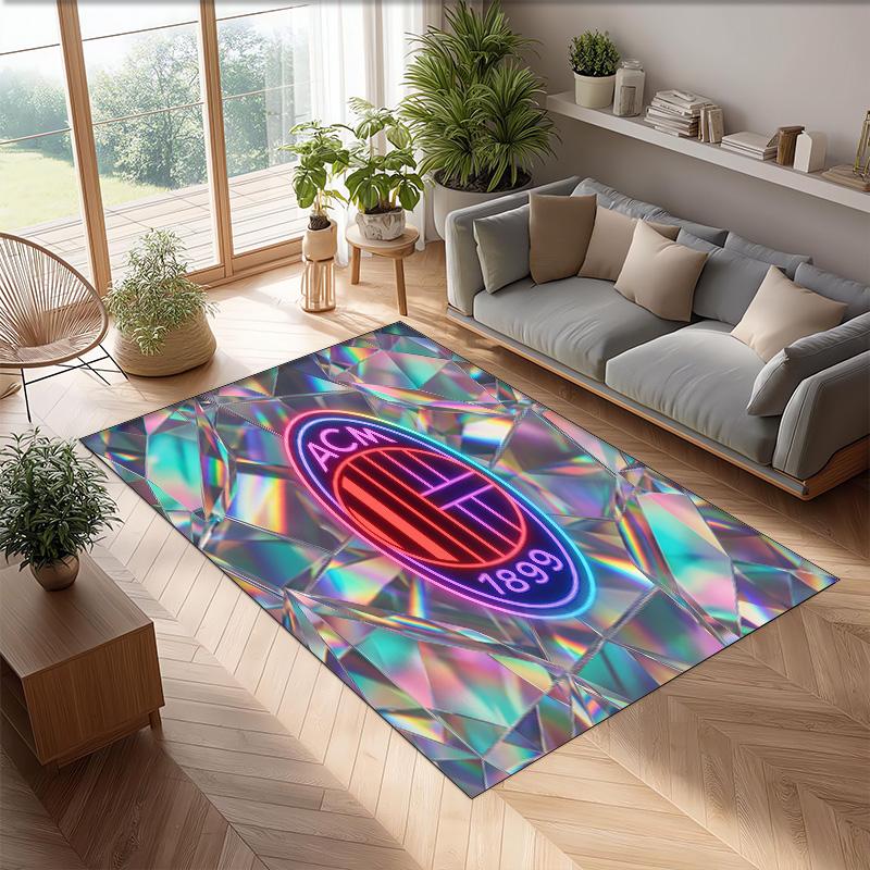 Tapis de zone en flanelle imprimé AC Milan Antidérapant Doux Polyester Tapis de sol Tapis de décoration d'intérieur pour Chambre à coucher Salon Canapé Salle de jeux Décoration de maison