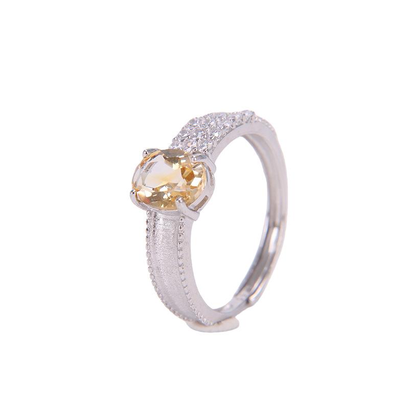 Brushed S925 Silver Ring Inlaid Natural Crystal Fashion Hand Jewelry