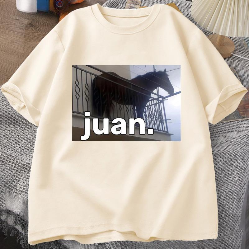 Juan Silly Horse on Balcony Dank Meme Graphic T Shirts Funny Women O Neck Casual Short Sleeve Tee Shirt Summer Tops Oversized