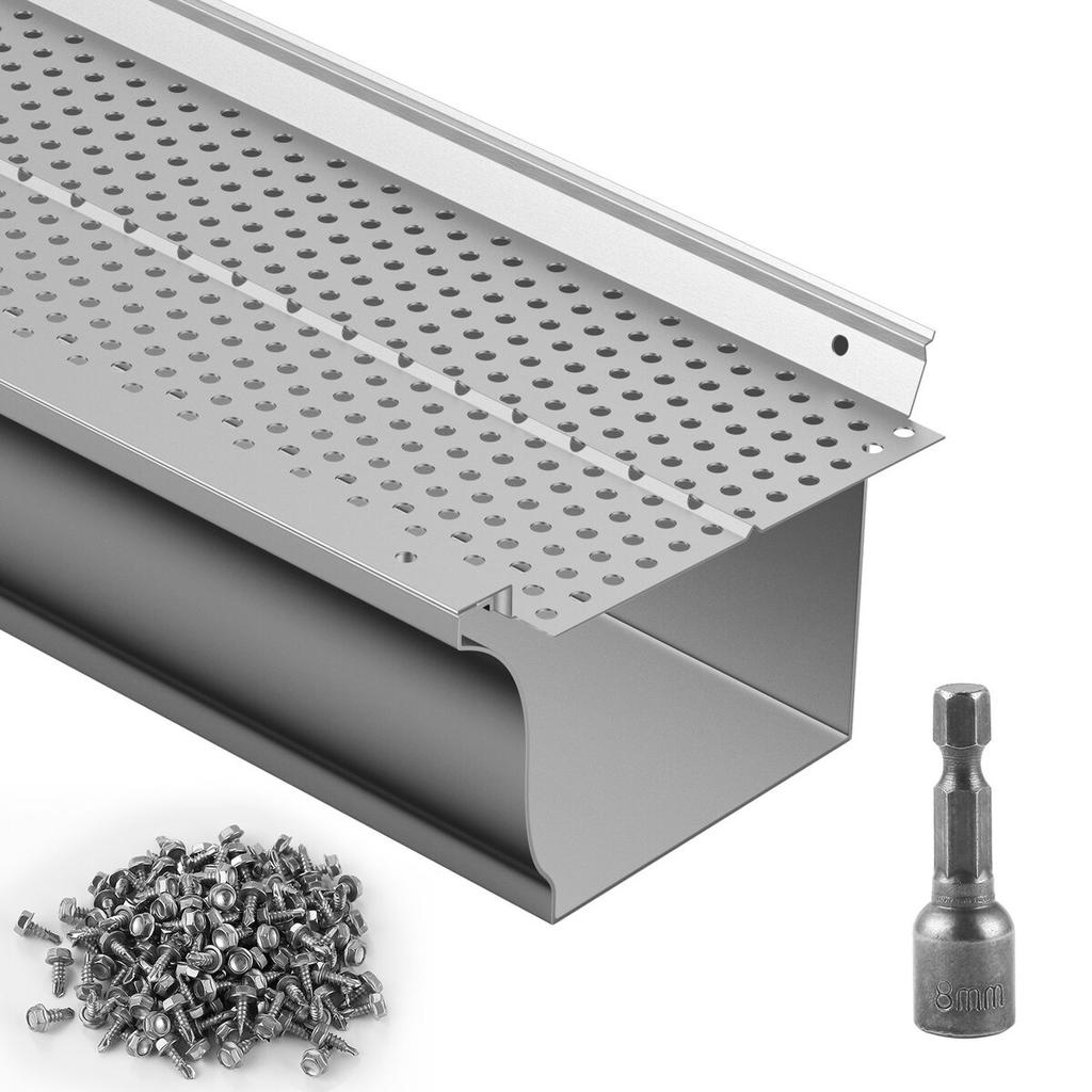 Gutter Guard, 5 inch Width, Aluminum Leaf Filter DIY Gutter Cover, 26 PCS 104 ft Total Length, 0.157'' Hole Diameter & 0.02'' Thick Raptor Gutter