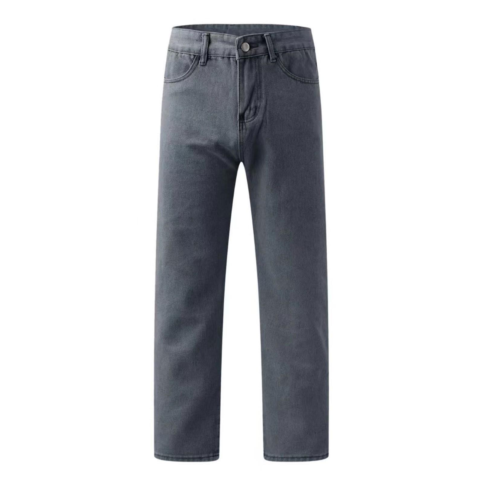 Men s Retro Loose Wide-Leg Jeans Slim Straight Washed Jeans L чёрный