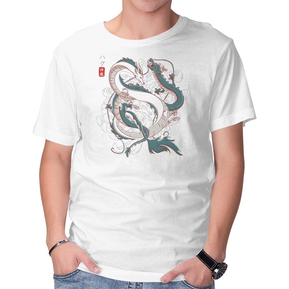 Unisex Crew Neck T-Shirt Japanese Dragons Graphic Short Sleeve Casual Tee XXXXL