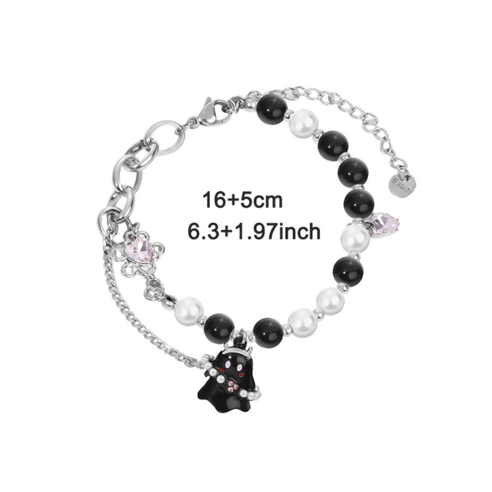 2PCS Pearl Beaded Halloween Couple Bracelets Funny Ghost Pendant Bracelet  Friends