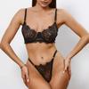 European and American Lingerie, French See-through Eyelash Lace Thin Bra, Thong, and Women's Lingerie Set
