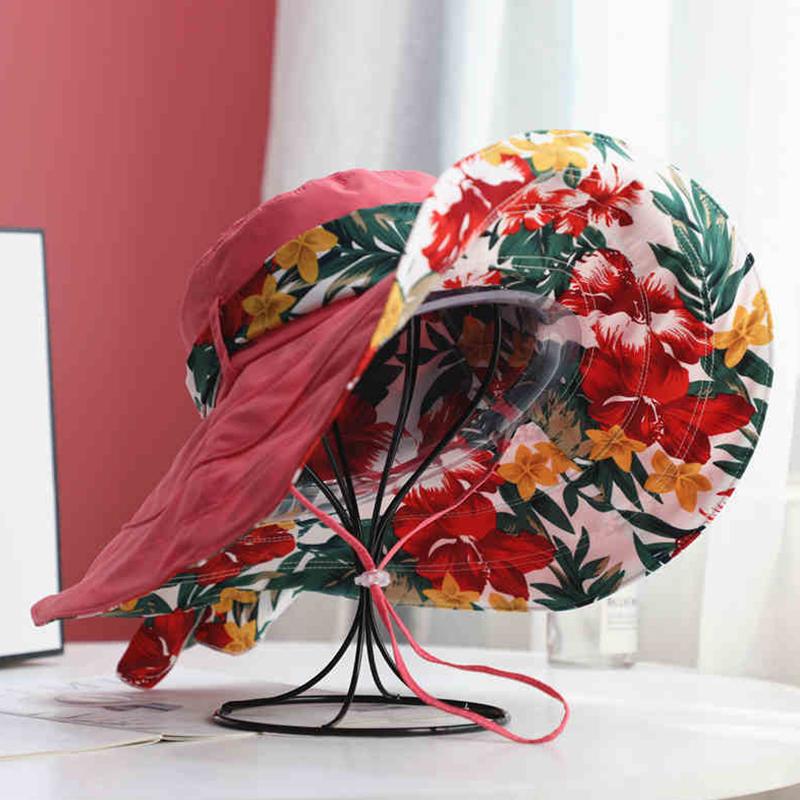 Women's Extra Wide Brim Beach Sun Hat, Summer Fashion Printed Ribbon Sun Cap, UV Protection Foldable Breathable hat